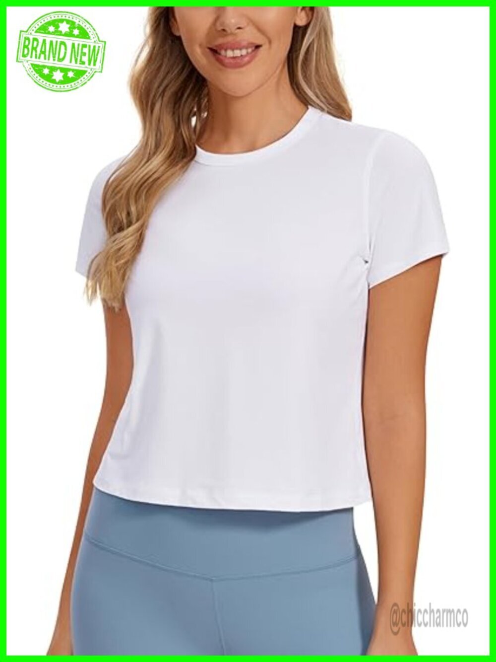 Pima Cotton Crop Top High Crew Neck Short Sleeve Workout Tee